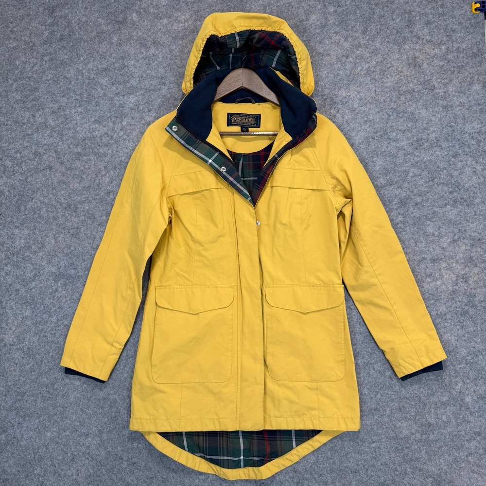 Pendleton Rain Jacket Womens XS Tartan Plaid Lined Yellow Green Outdoor Coat